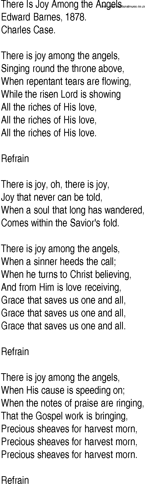Hymn and Gospel Song: There Is Joy Among the Angels by Edward Barnes lyrics