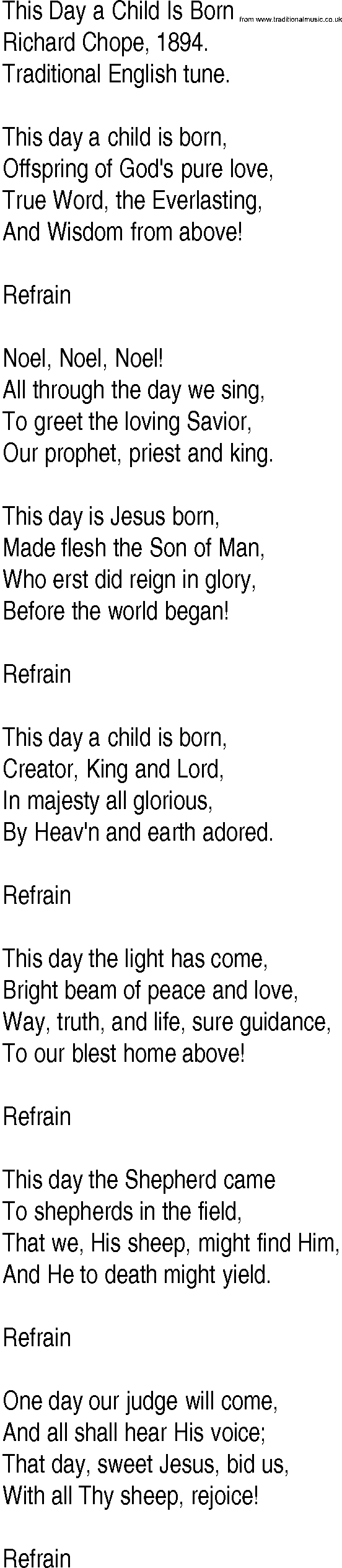 Hymn and Gospel Song: This Day a Child Is Born by Richard Chope lyrics