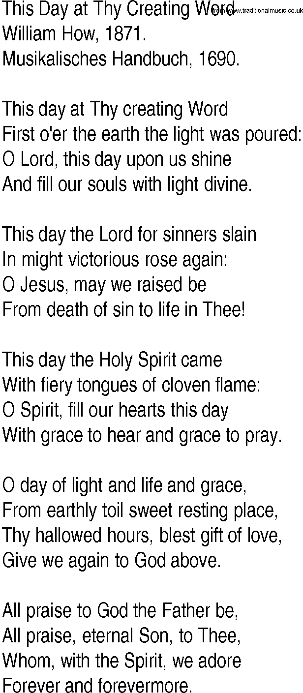 Hymn and Gospel Song: This Day at Thy Creating Word by William How lyrics