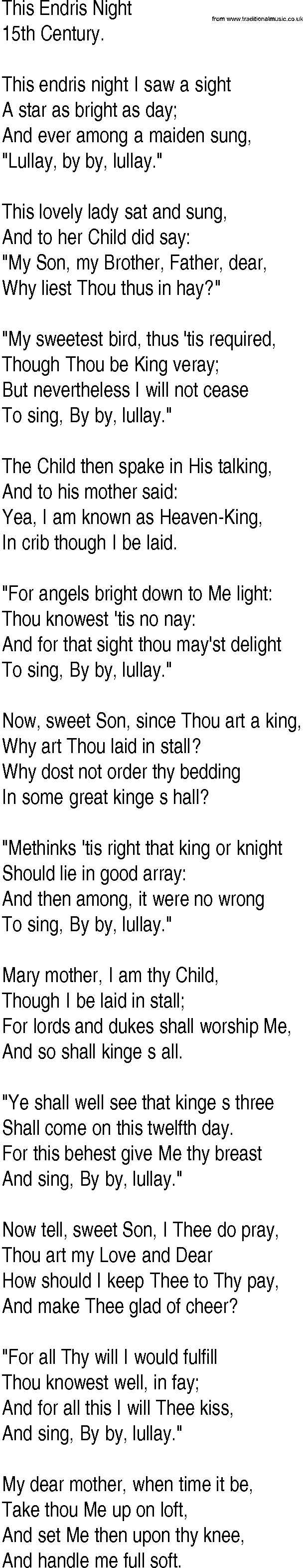 Hymn and Gospel Song: This Endris Night by th Century lyrics
