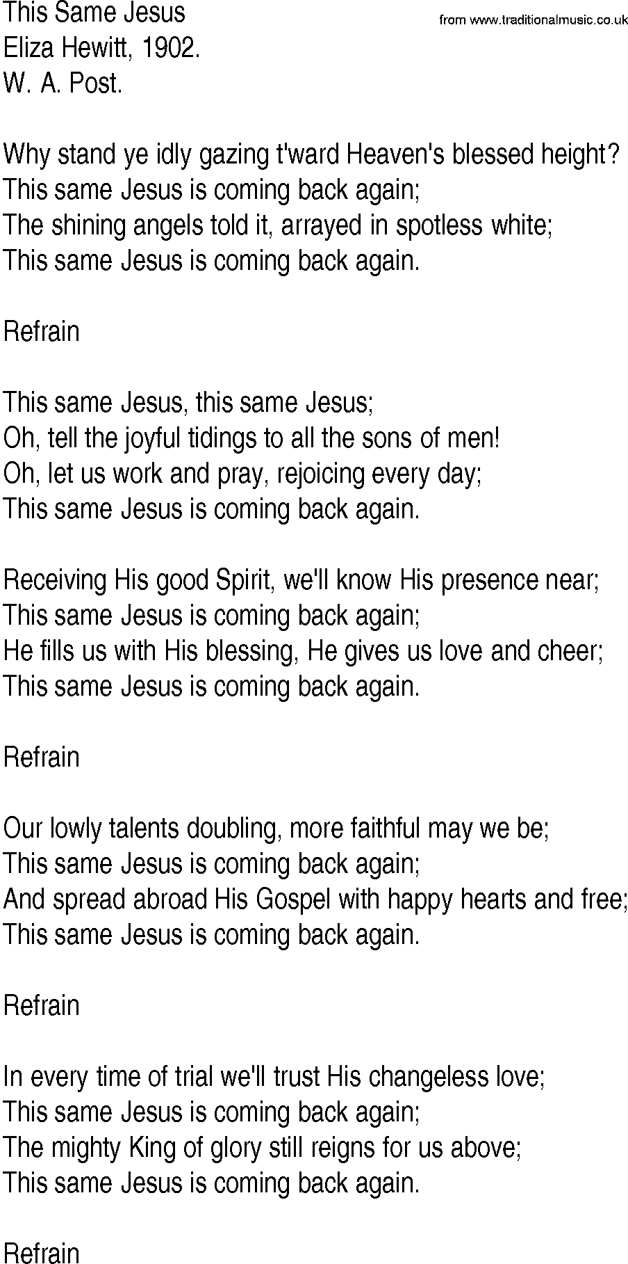 Hymn and Gospel Song: This Same Jesus by Eliza Hewitt lyrics