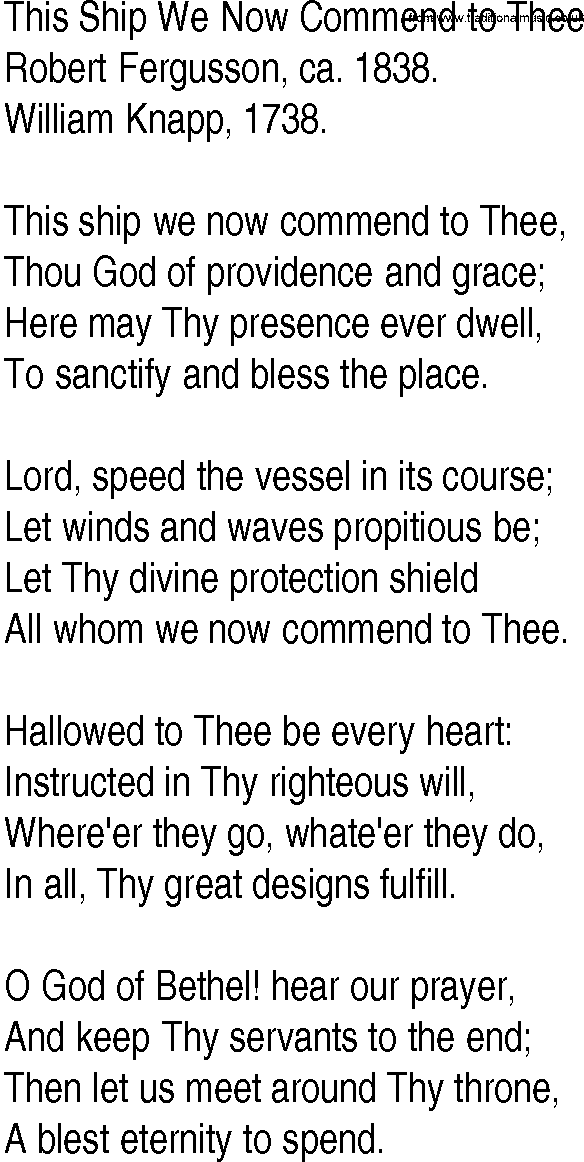 Hymn and Gospel Song: This Ship We Now Commend to Thee by Robert Fergusson ca lyrics