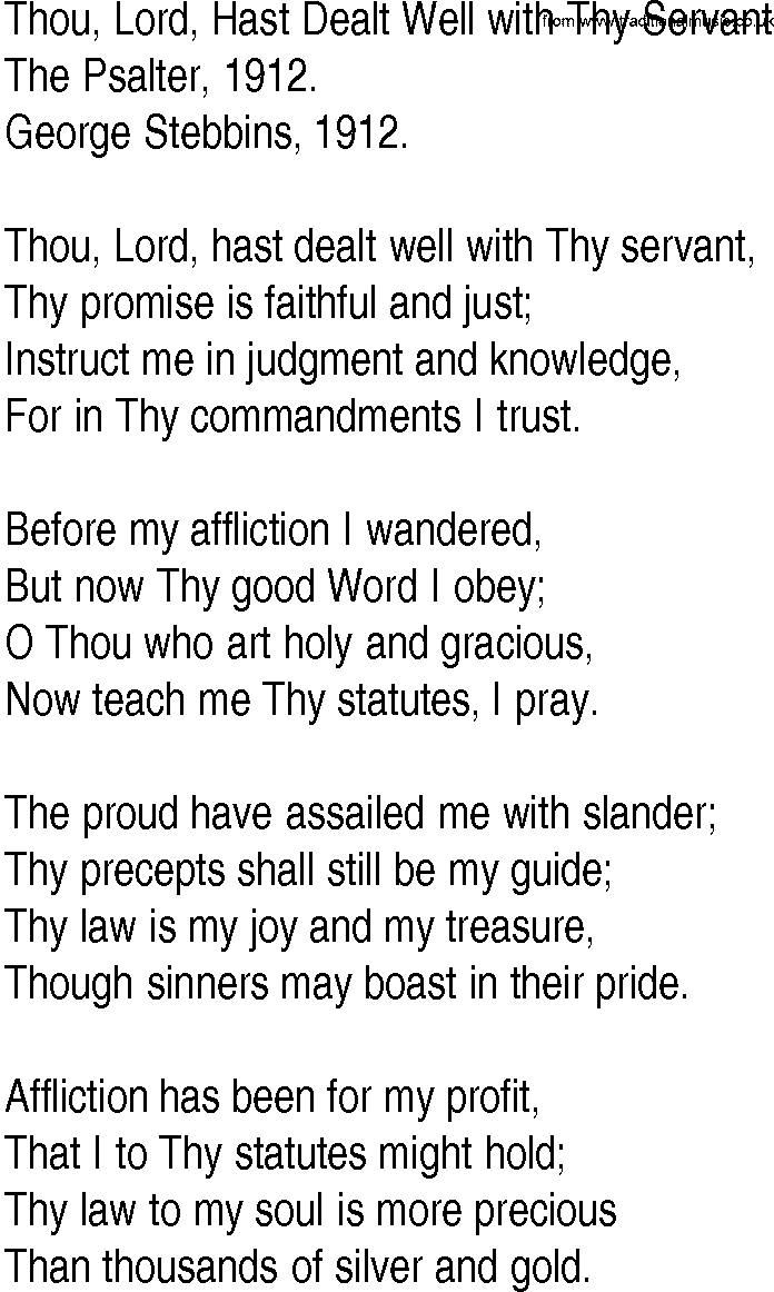 Hymn and Gospel Song: Thou, Lord, Hast Dealt Well with Thy Servant by The Psalter lyrics