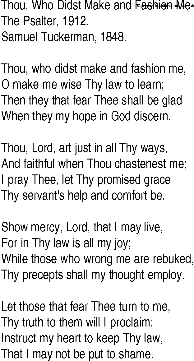 Hymn and Gospel Song: Thou, Who Didst Make and Fashion Me by The Psalter lyrics