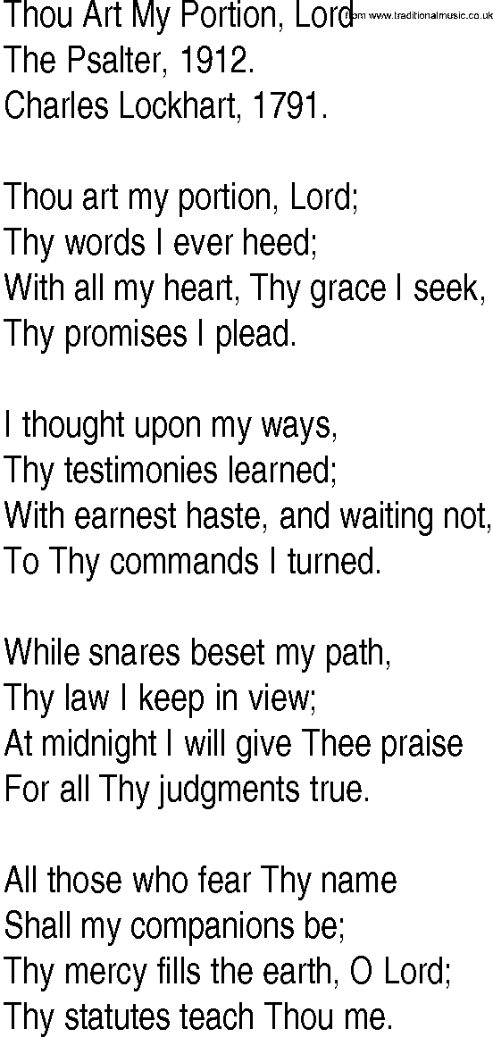 Hymn and Gospel Song: Thou Art My Portion, Lord by The Psalter lyrics