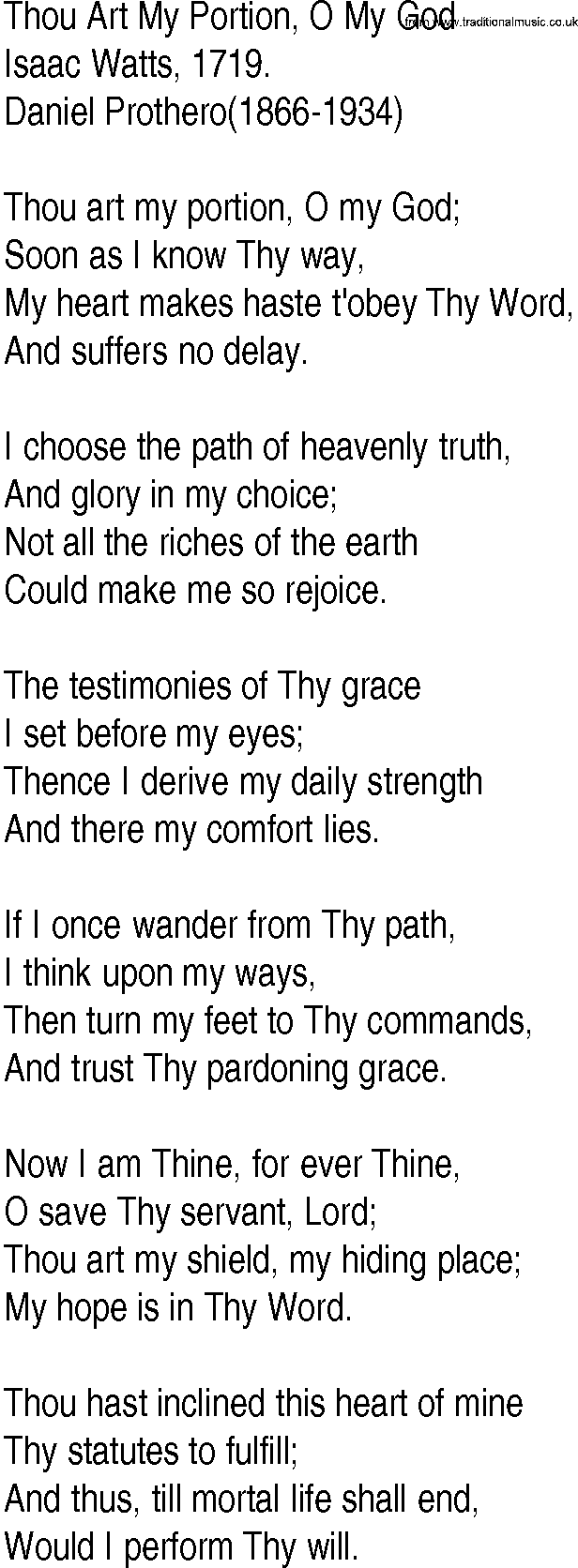 Hymn and Gospel Song: Thou Art My Portion, O My God by Isaac Watts lyrics