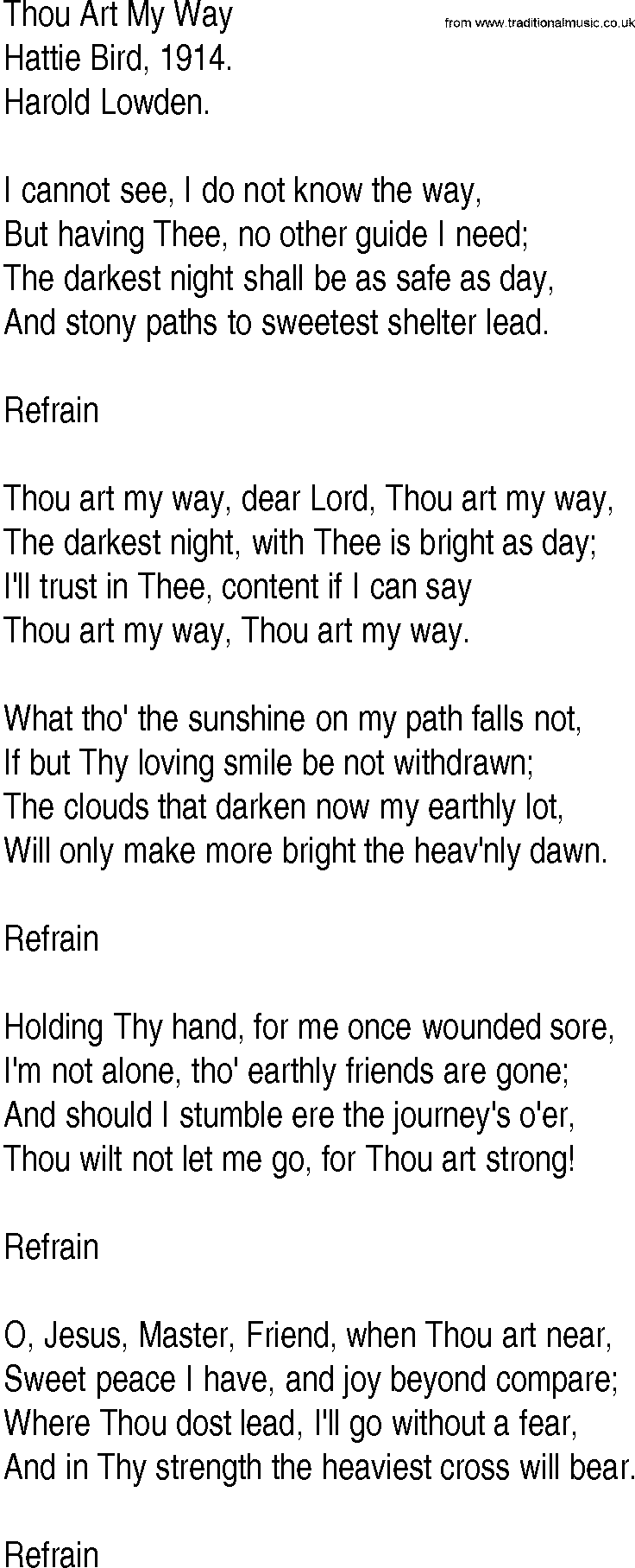 Hymn and Gospel Song: Thou Art My Way by Hattie Bird lyrics