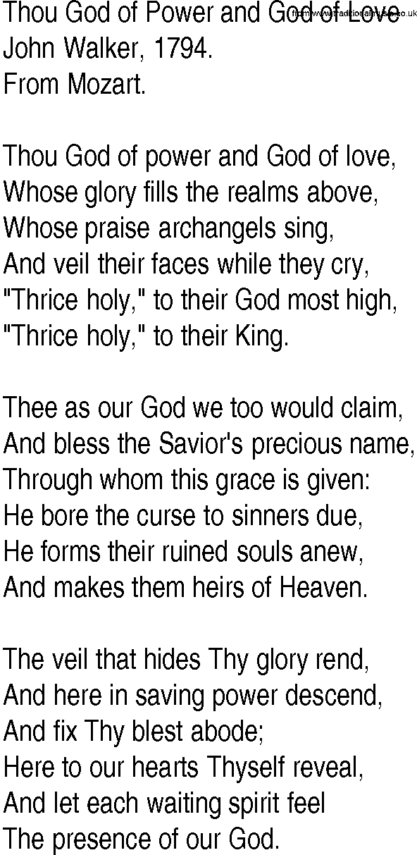 Hymn and Gospel Song: Thou God of Power and God of Love by John Walker lyrics