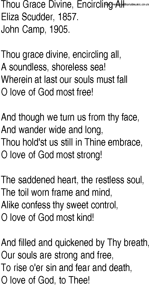 Hymn and Gospel Song: Thou Grace Divine, Encircling All by Eliza Scudder lyrics