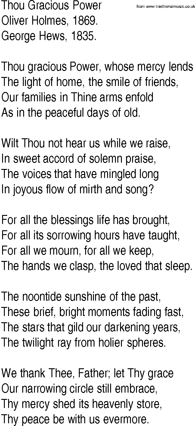 Hymn and Gospel Song: Thou Gracious Power by Oliver Holmes lyrics