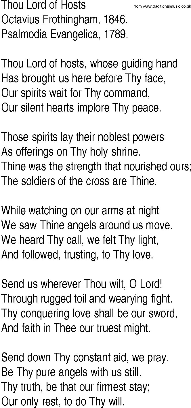 Hymn and Gospel Song: Thou Lord of Hosts by Octavius Frothingham lyrics