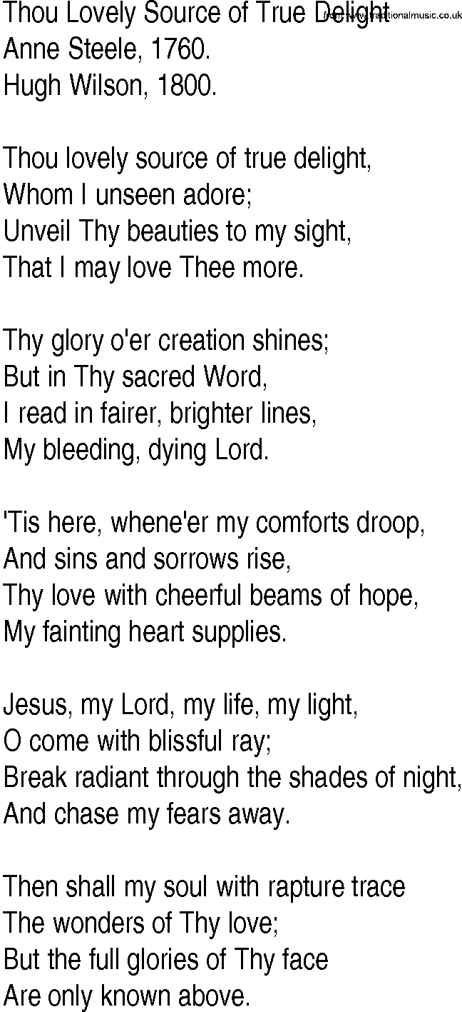 Hymn and Gospel Song: Thou Lovely Source of True Delight by Anne Steele lyrics