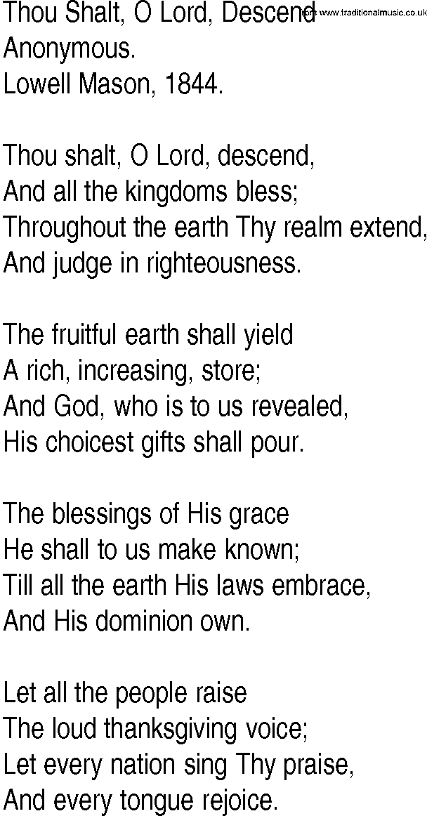 Hymn and Gospel Song: Thou Shalt, O Lord, Descend by Anonymous lyrics