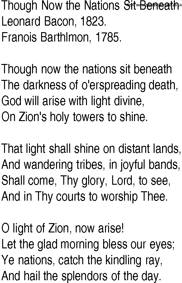 Hymn and Gospel Song: Though Now the Nations Sit Beneath by Leonard Bacon lyrics