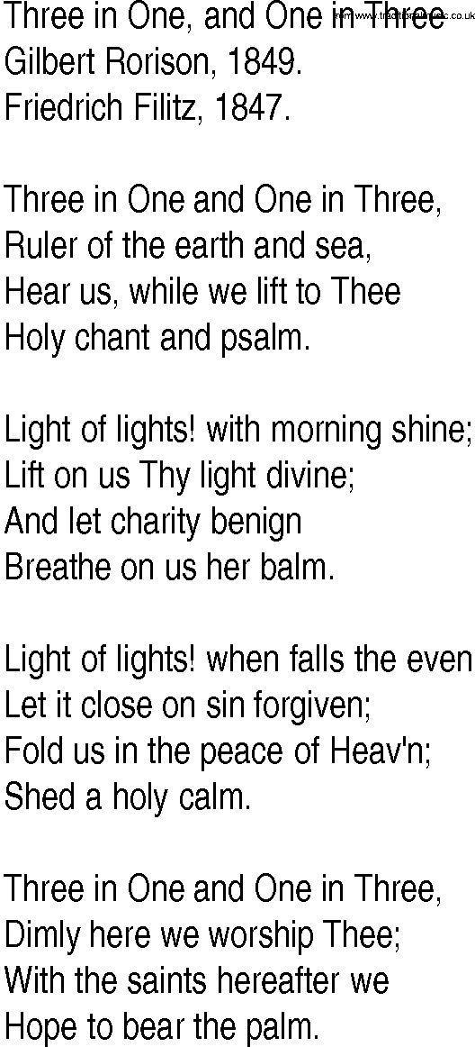 Hymn and Gospel Song: Three in One, and One in Three by Gilbert Rorison lyrics
