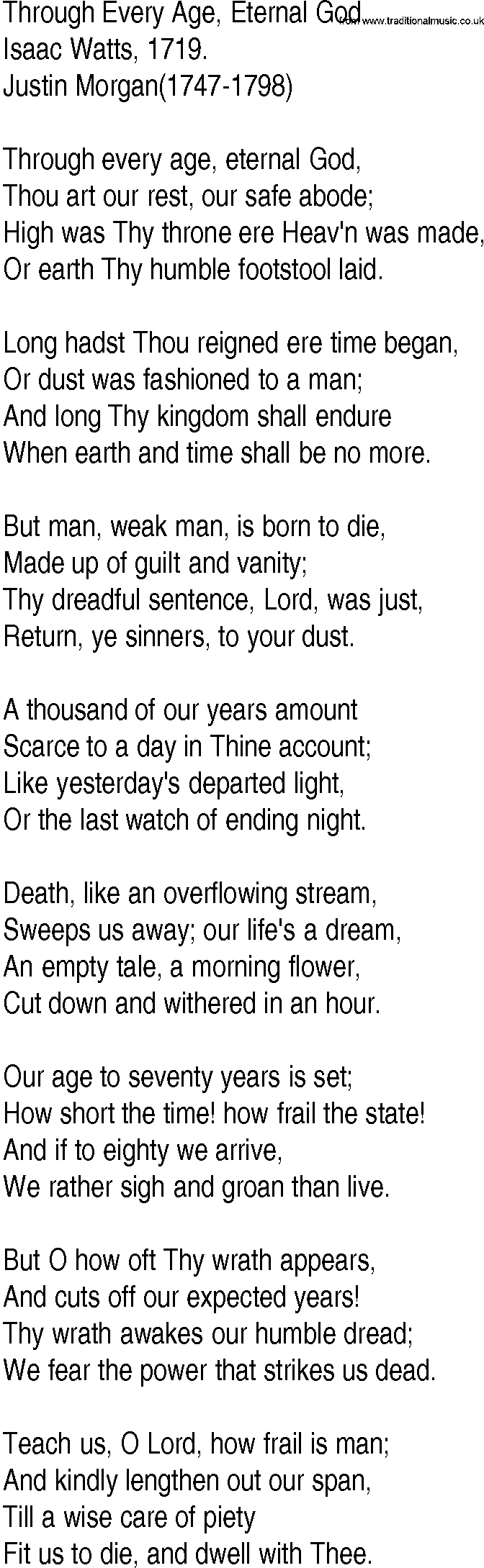 Hymn and Gospel Song: Through Every Age, Eternal God by Isaac Watts lyrics