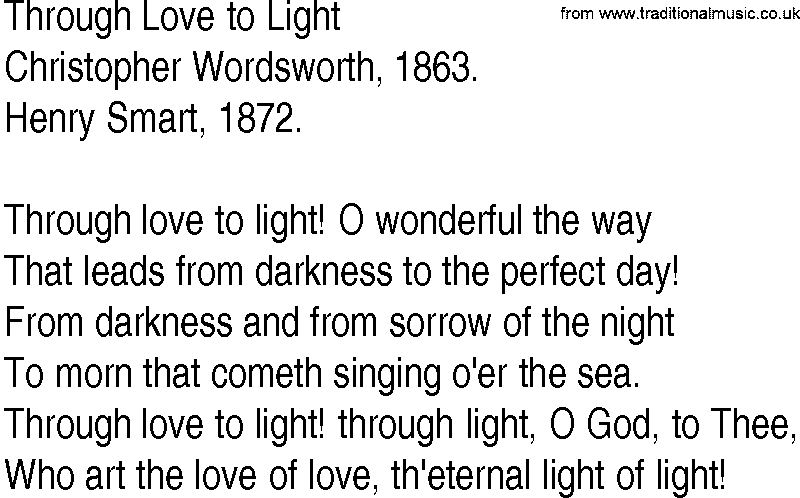 Hymn and Gospel Song: Through Love to Light by Christopher Wordsworth lyrics