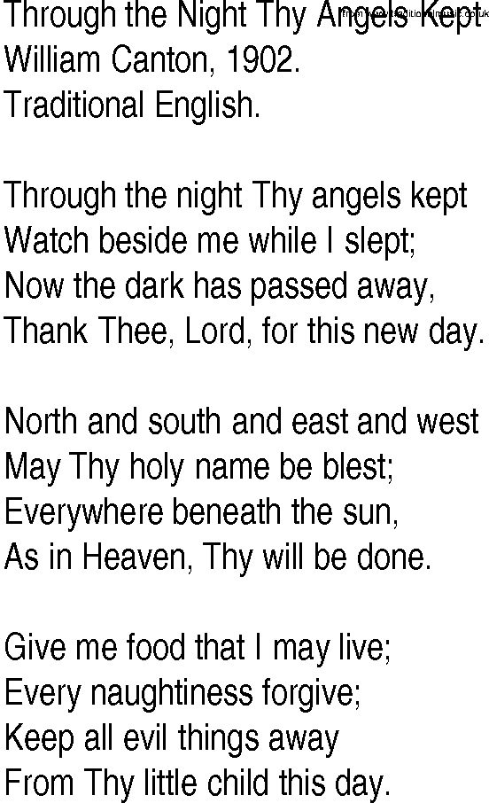 Hymn and Gospel Song: Through the Night Thy Angels Kept by William Canton lyrics