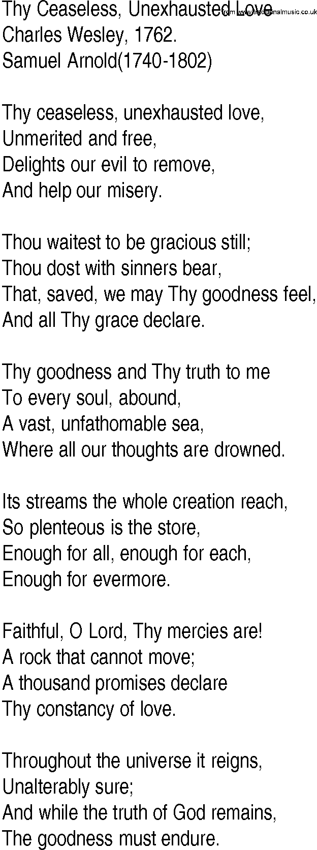 Hymn and Gospel Song: Thy Ceaseless, Unexhausted Love by Charles Wesley lyrics