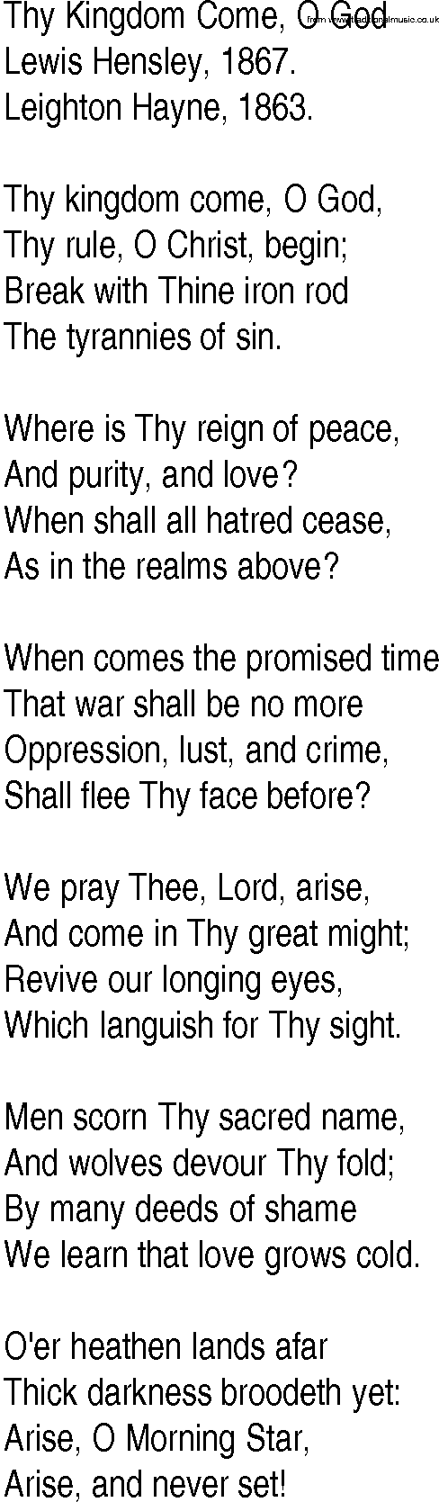 Hymn and Gospel Song: Thy Kingdom Come, O God by Lewis Hensley lyrics