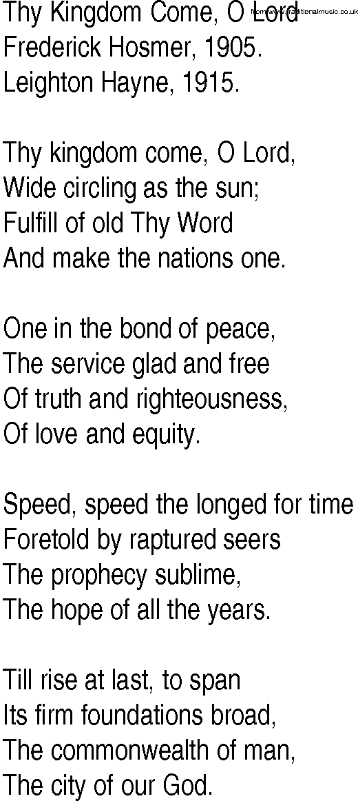 Hymn and Gospel Song: Thy Kingdom Come, O Lord by Frederick Hosmer lyrics