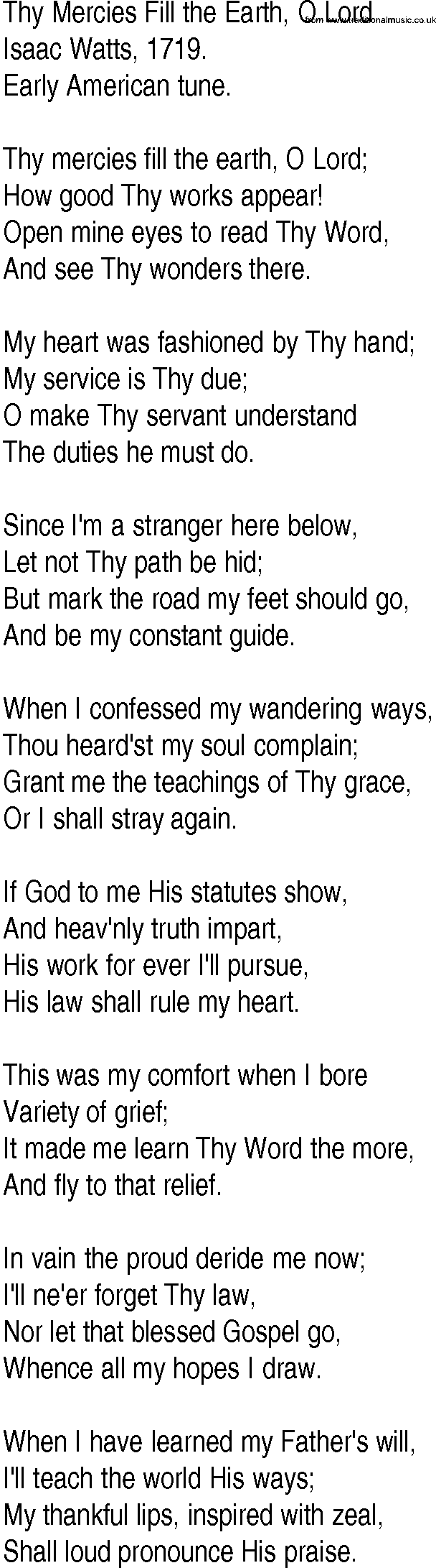 Hymn and Gospel Song: Thy Mercies Fill the Earth, O Lord by Isaac Watts lyrics