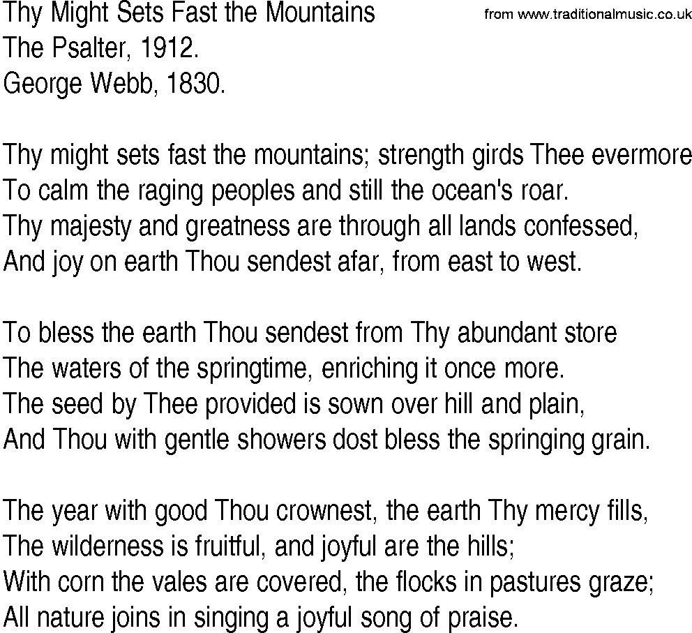 Hymn and Gospel Song: Thy Might Sets Fast the Mountains by The Psalter lyrics