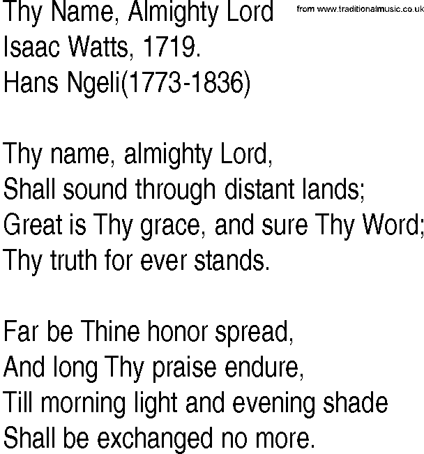 Hymn and Gospel Song: Thy Name, Almighty Lord by Isaac Watts lyrics