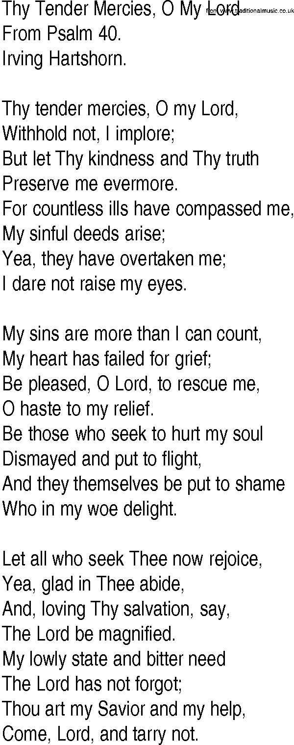 Hymn and Gospel Song Lyrics for Thy Tender Mercies, O My Lord by From Psalm