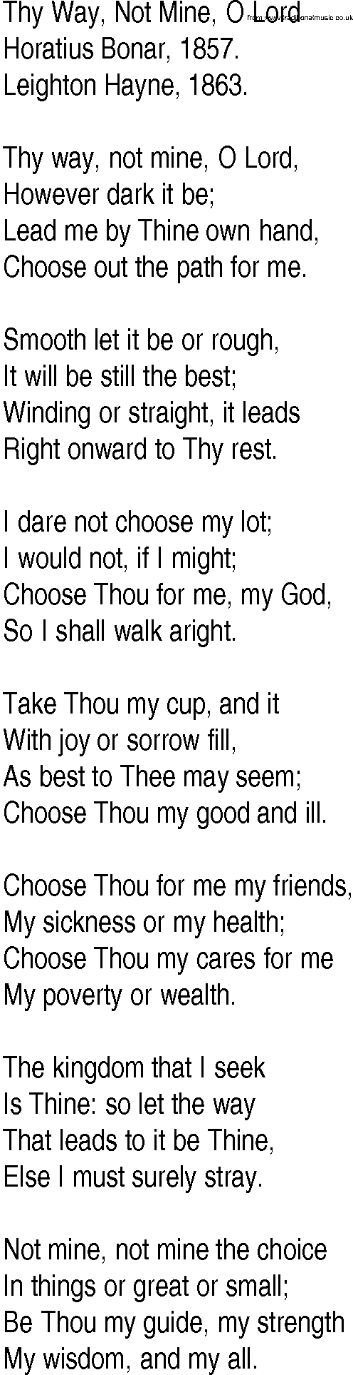 Hymn and Gospel Song: Thy Way, Not Mine, O Lord by Horatius Bonar lyrics