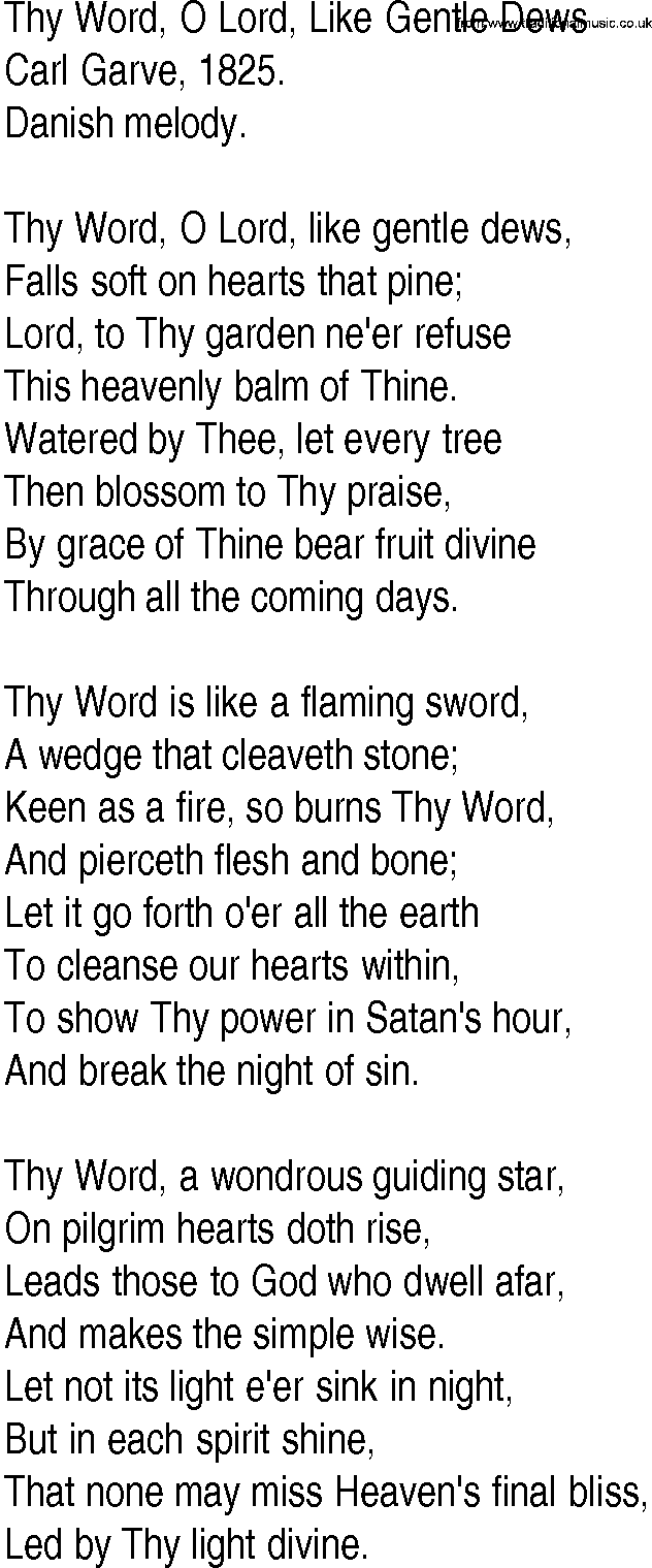 Hymn and Gospel Song: Thy Word, O Lord, Like Gentle Dews by Carl Garve lyrics