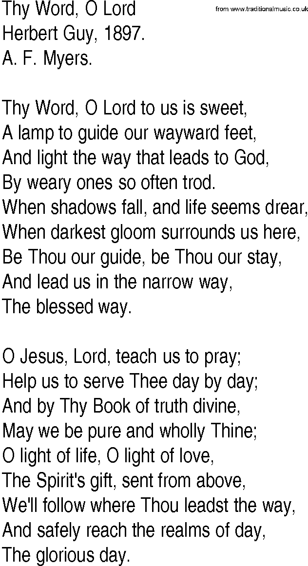 Hymn and Gospel Song: Thy Word, O Lord by Herbert Guy lyrics