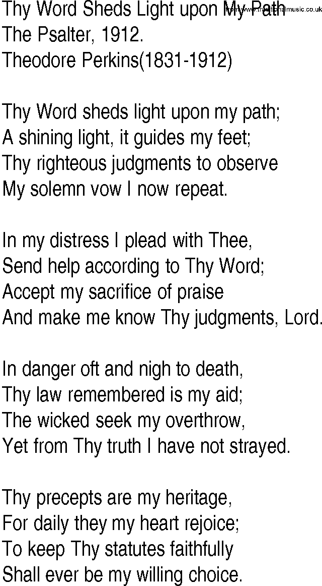 Hymn and Gospel Song: Thy Word Sheds Light upon My Path by The Psalter lyrics