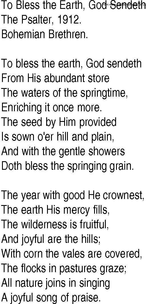 Hymn and Gospel Song: To Bless the Earth, God Sendeth by The Psalter lyrics