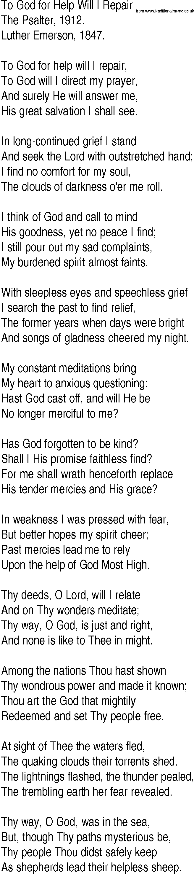 Hymn and Gospel Song: To God for Help Will I Repair by The Psalter lyrics