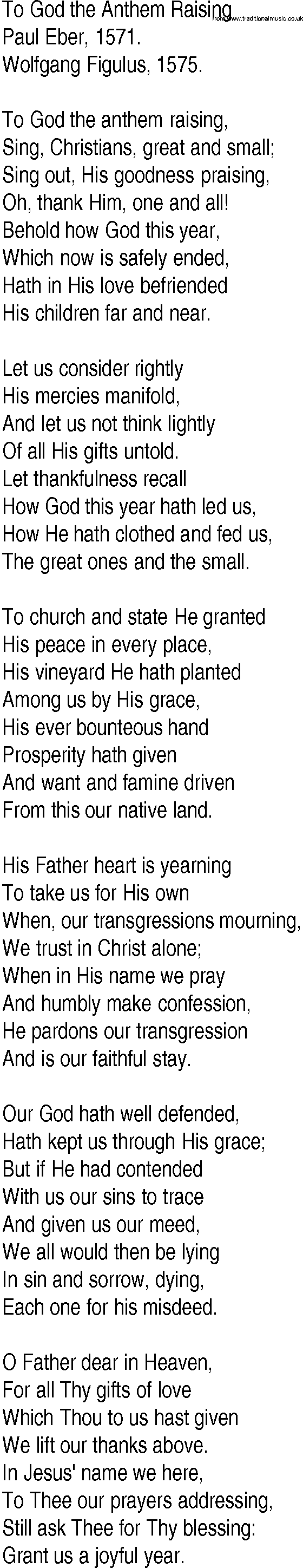 Hymn and Gospel Song: To God the Anthem Raising by Paul Eber lyrics