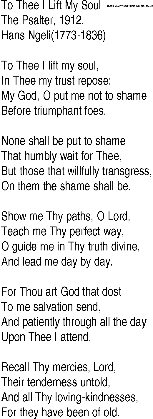 Hymn and Gospel Song: To Thee I Lift My Soul by The Psalter lyrics