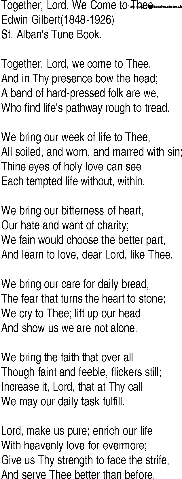 Hymn and Gospel Song: Together, Lord, We Come to Thee by Edwin Gilbert lyrics