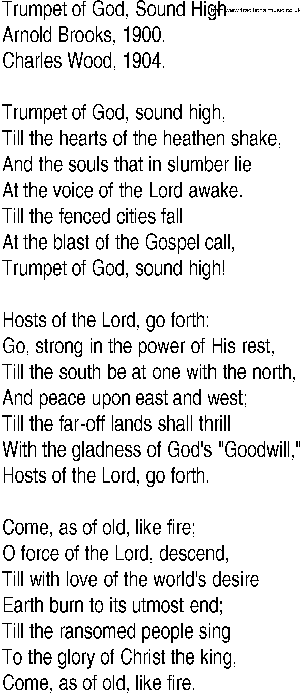 Hymn and Gospel Song: Trumpet of God, Sound High by Arnold Brooks lyrics