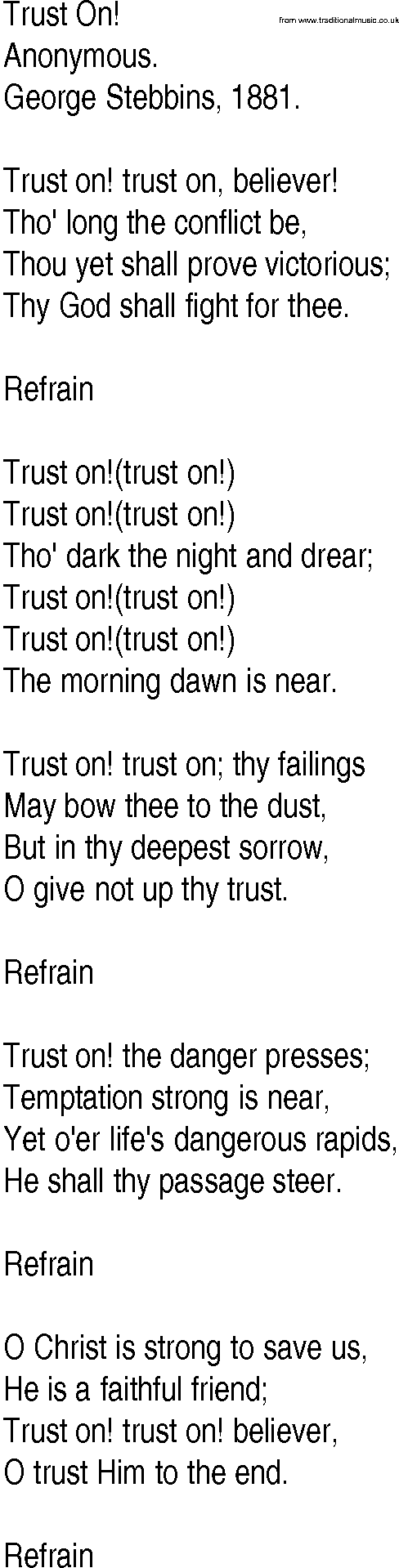 Hymn and Gospel Song: Trust On! by Anonymous lyrics