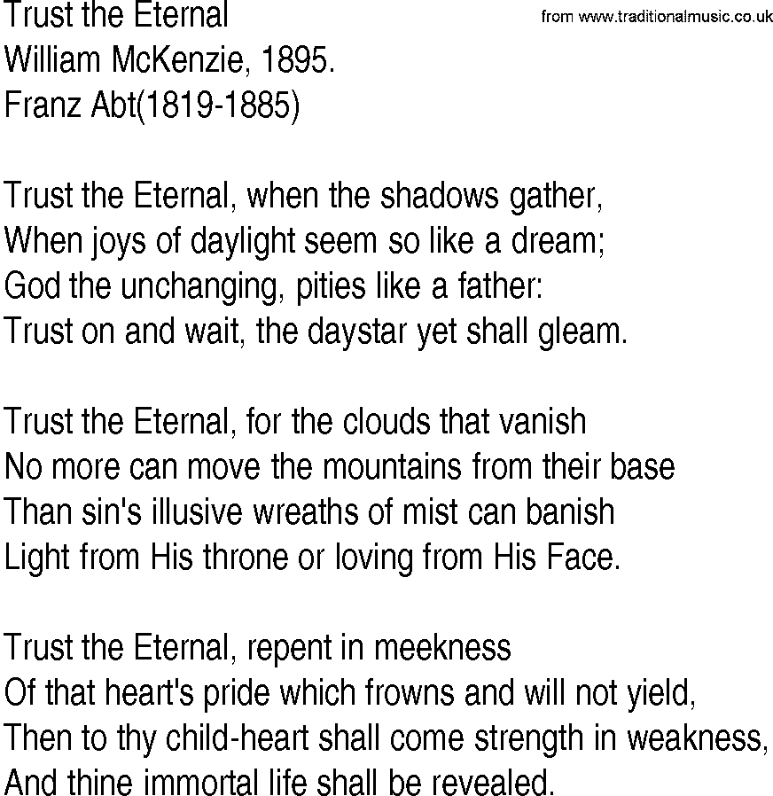 Hymn and Gospel Song: Trust the Eternal by William McKenzie lyrics