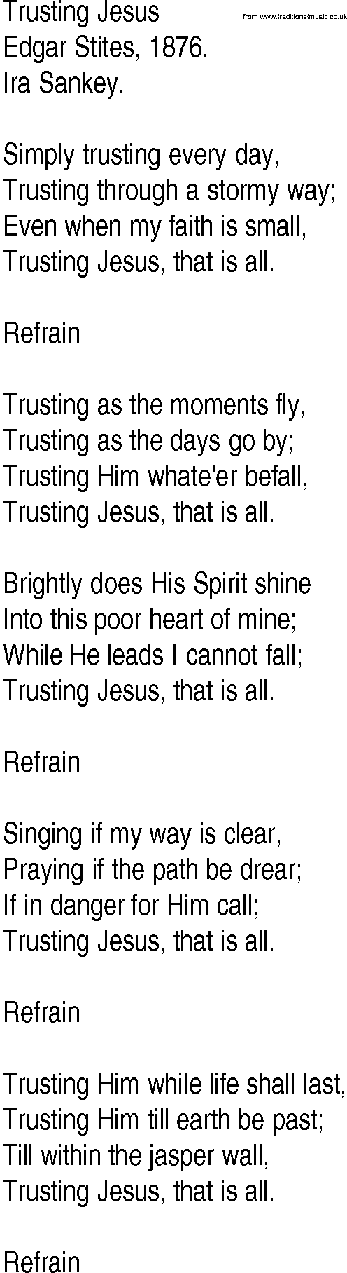 Hymn and Gospel Song: Trusting Jesus by Edgar Stites lyrics