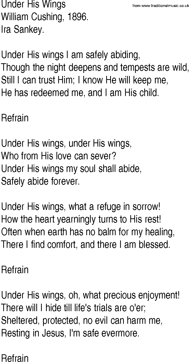 Hymn and Gospel Song: Under His Wings by William Cushing lyrics