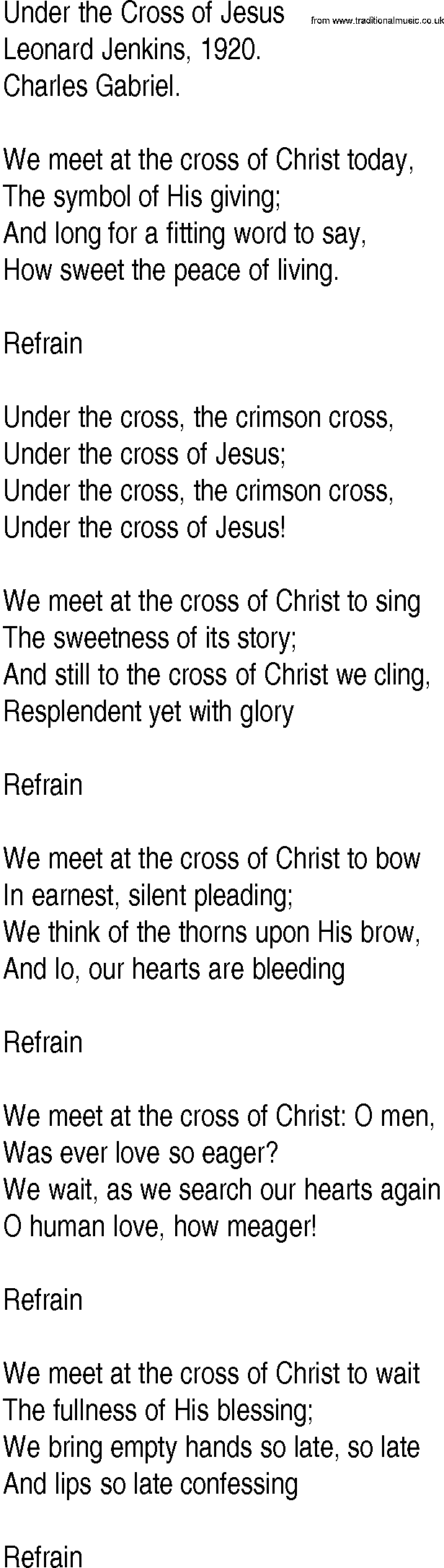 Hymn and Gospel Song: Under the Cross of Jesus by Leonard Jenkins lyrics