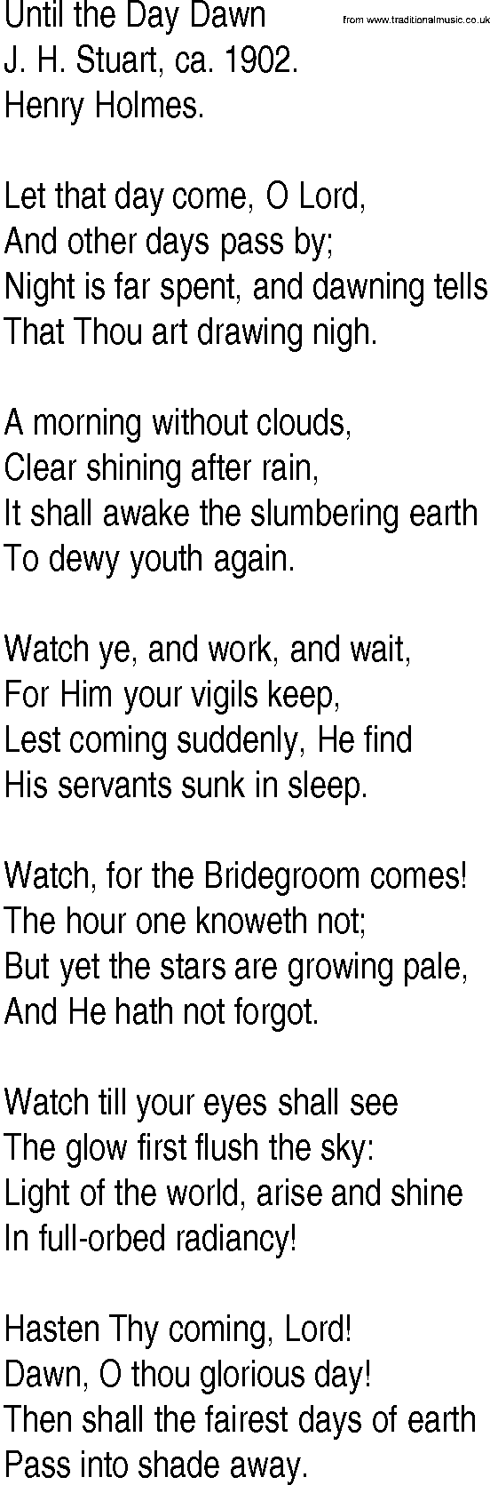 Hymn and Gospel Song: Until the Day Dawn by J H Stuart ca lyrics
