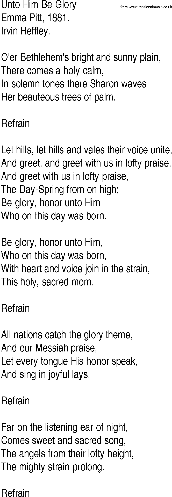 Hymn and Gospel Song: Unto Him Be Glory by Emma Pitt lyrics