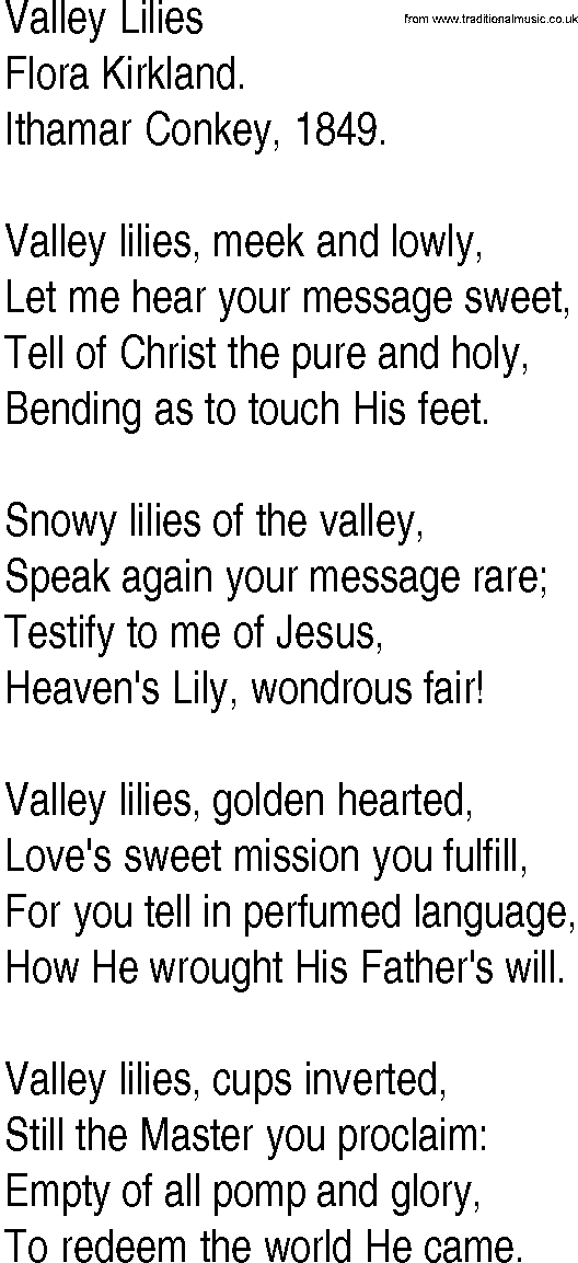 Hymn and Gospel Song: Valley Lilies by Flora Kirkland lyrics
