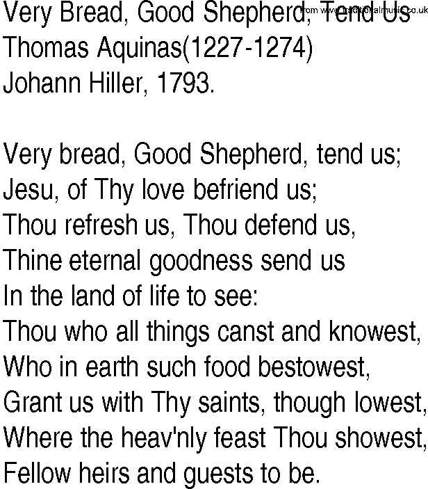 Hymn and Gospel Song: Very Bread, Good Shepherd, Tend Us by Thomas Aquinas lyrics