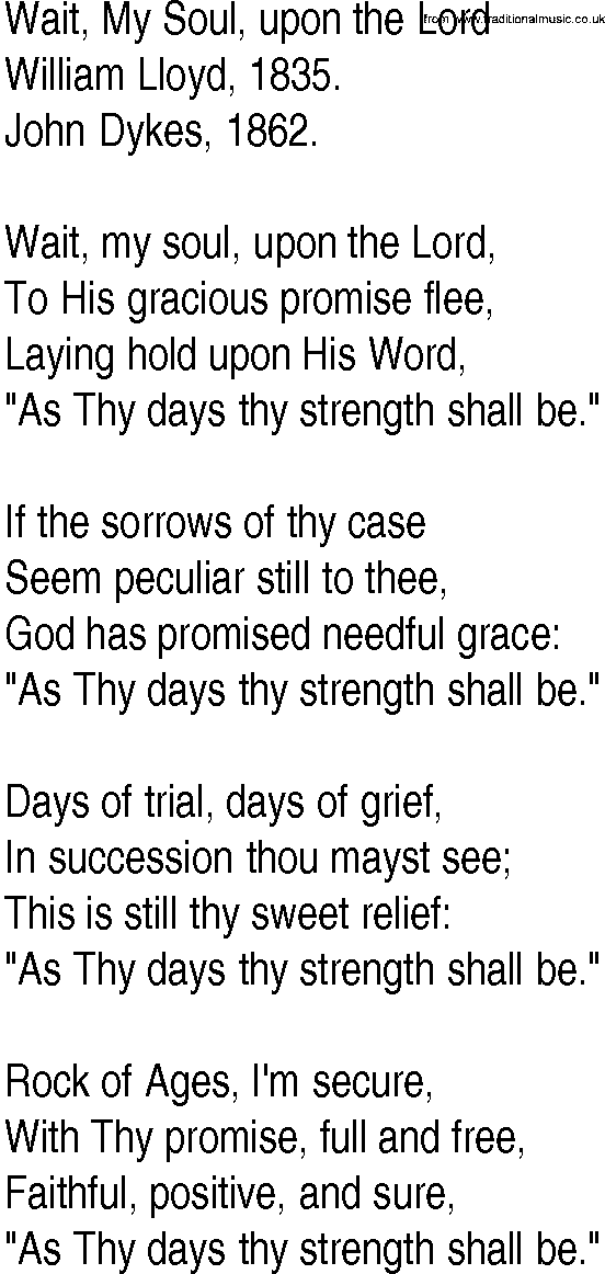 Hymn and Gospel Song: Wait, My Soul, upon the Lord by William Lloyd lyrics