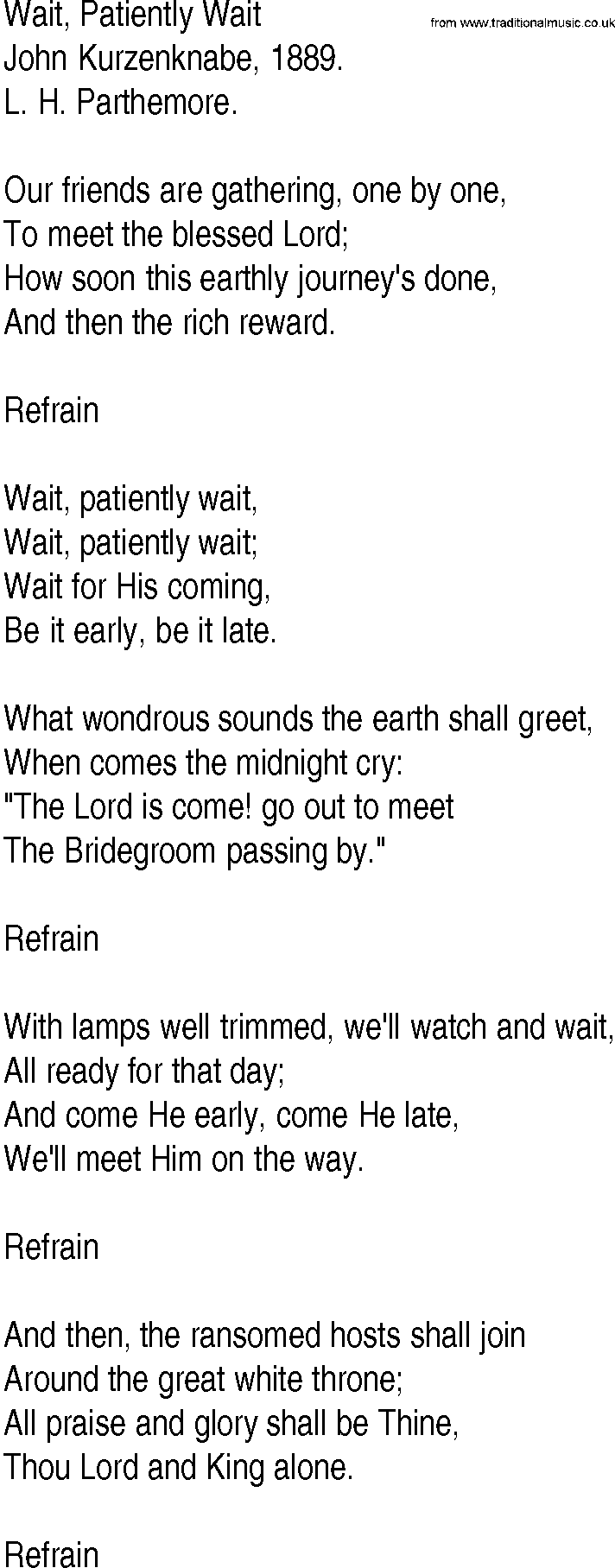 Hymn and Gospel Song: Wait, Patiently Wait by John Kurzenknabe lyrics